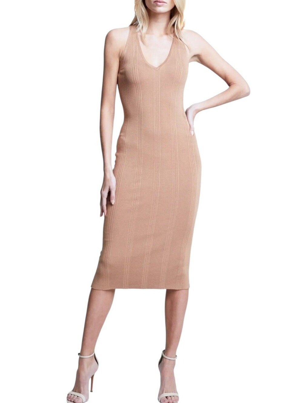 L'Agence Josephine Fawn Brown Sleeveless Knit Sweater Midi Dress Size Small